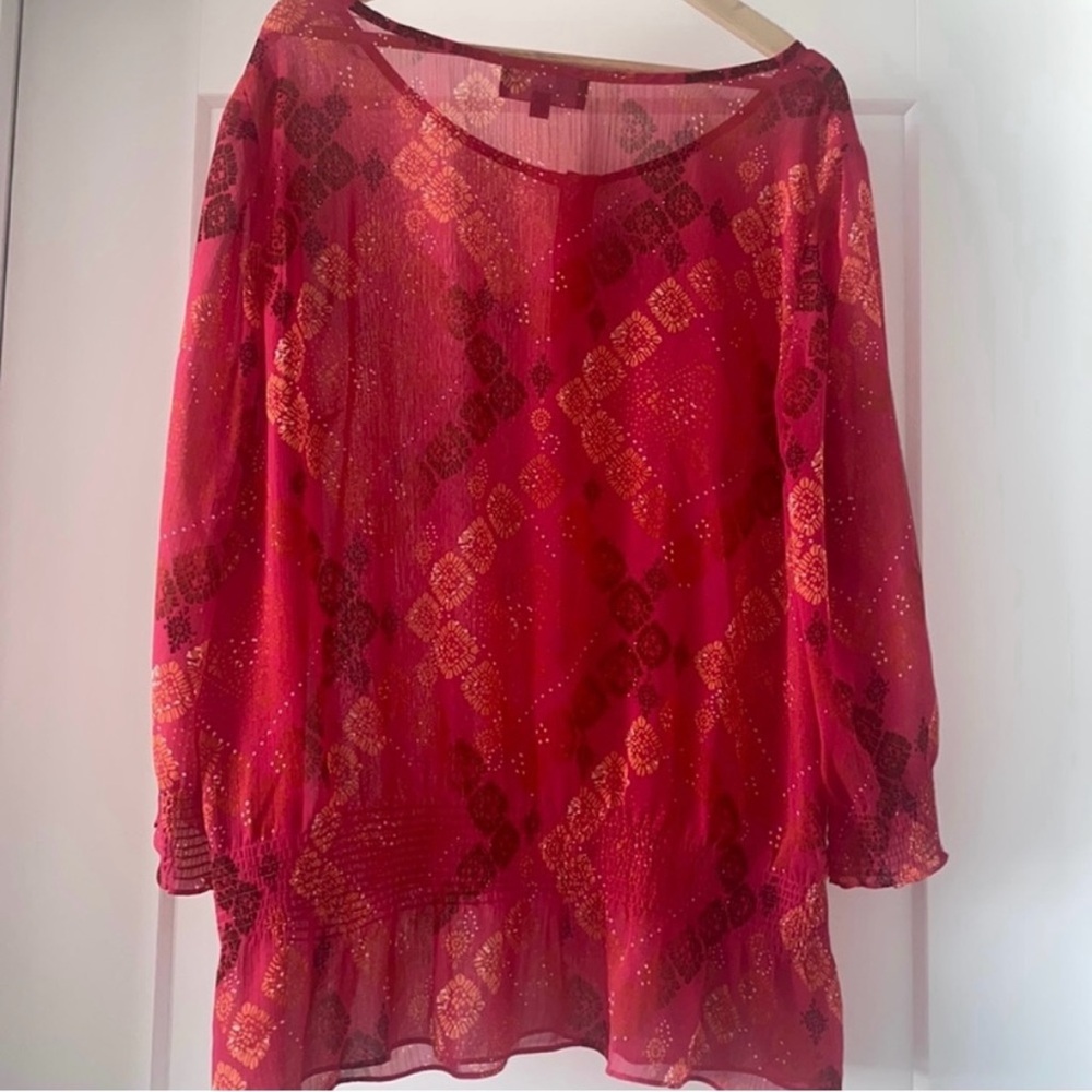 🩷🧡 JONES NEW YORK Fuchsia, Black, Orange, and White Peplum Blouse - Size 2X